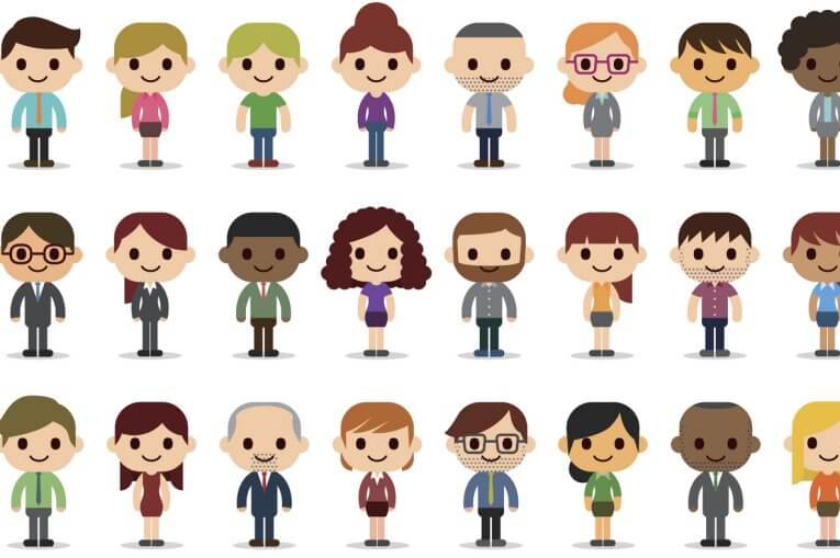 Berufsinterviews Illustrationen vieler verschiedener Menschen